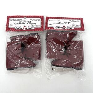 Lot of 2 Fibre Craft Doll Shoes 7331 Lace Up Boots Reddish Brown Taiwan Vtg NEW